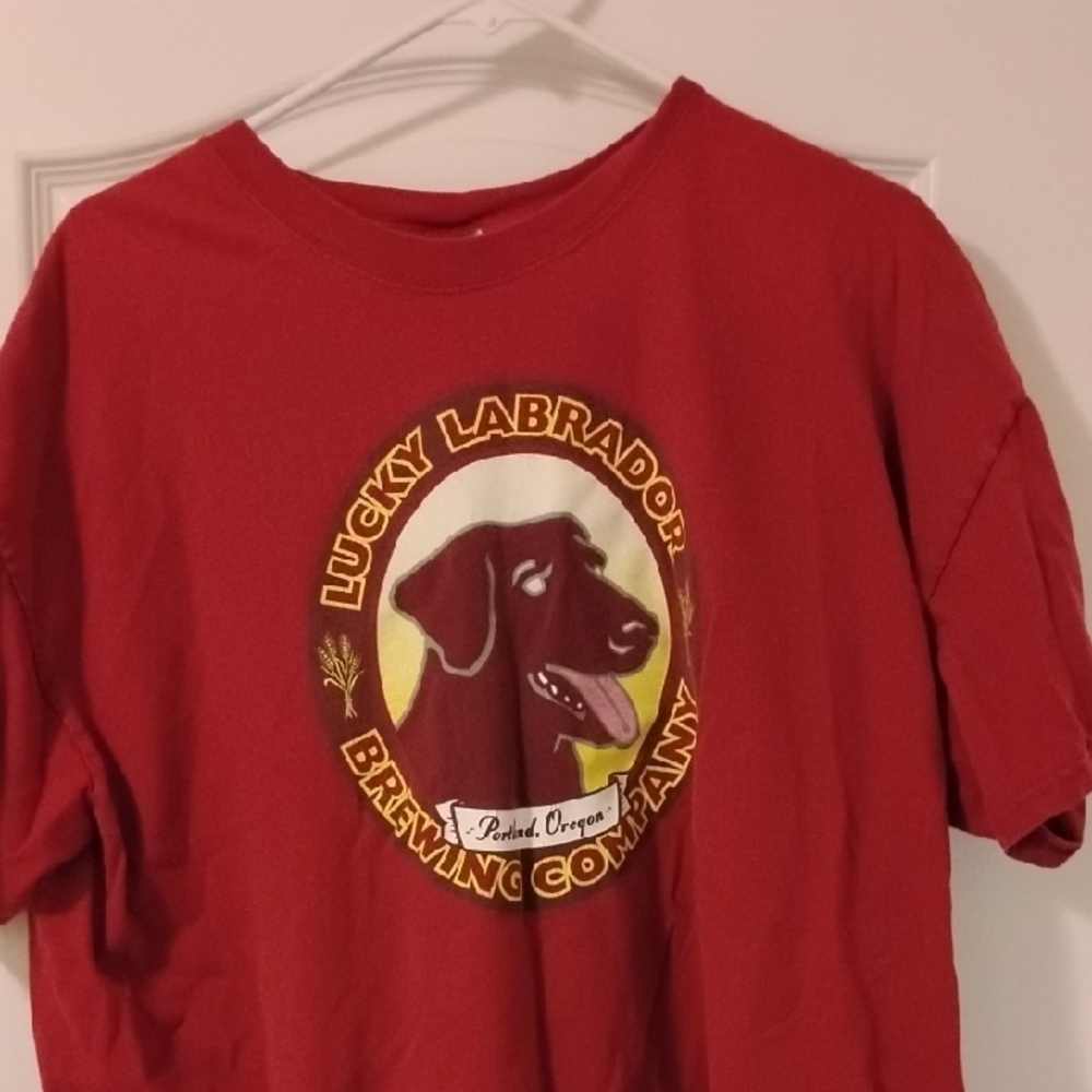 Lucky Brand Red Short Sleeve Tee with Dog Emblem